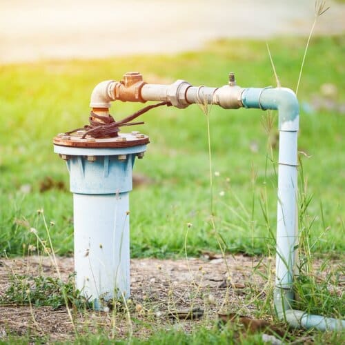 close-up of an outdoor well water system