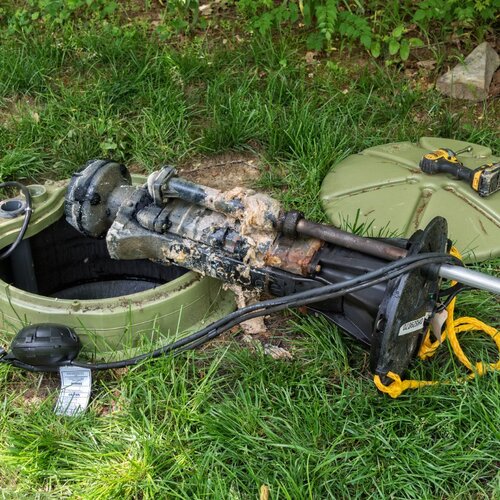 close-up of a damaged grinder pump